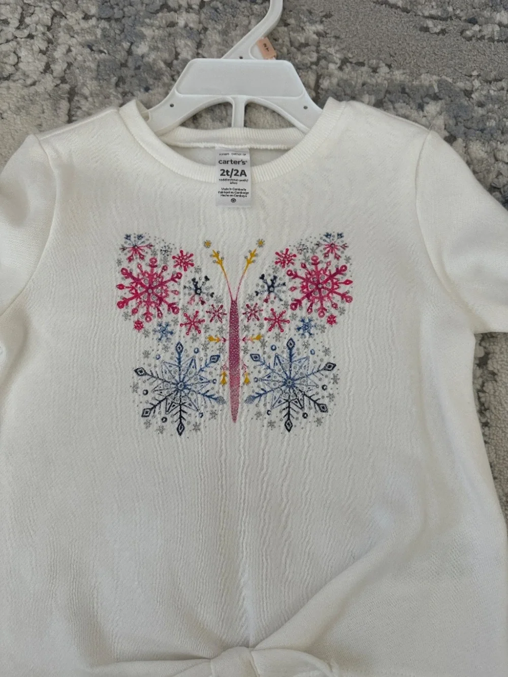 NWT Carter’s Girls' White long sleeve Butterfly Top & Patterned Leggings Set 2T